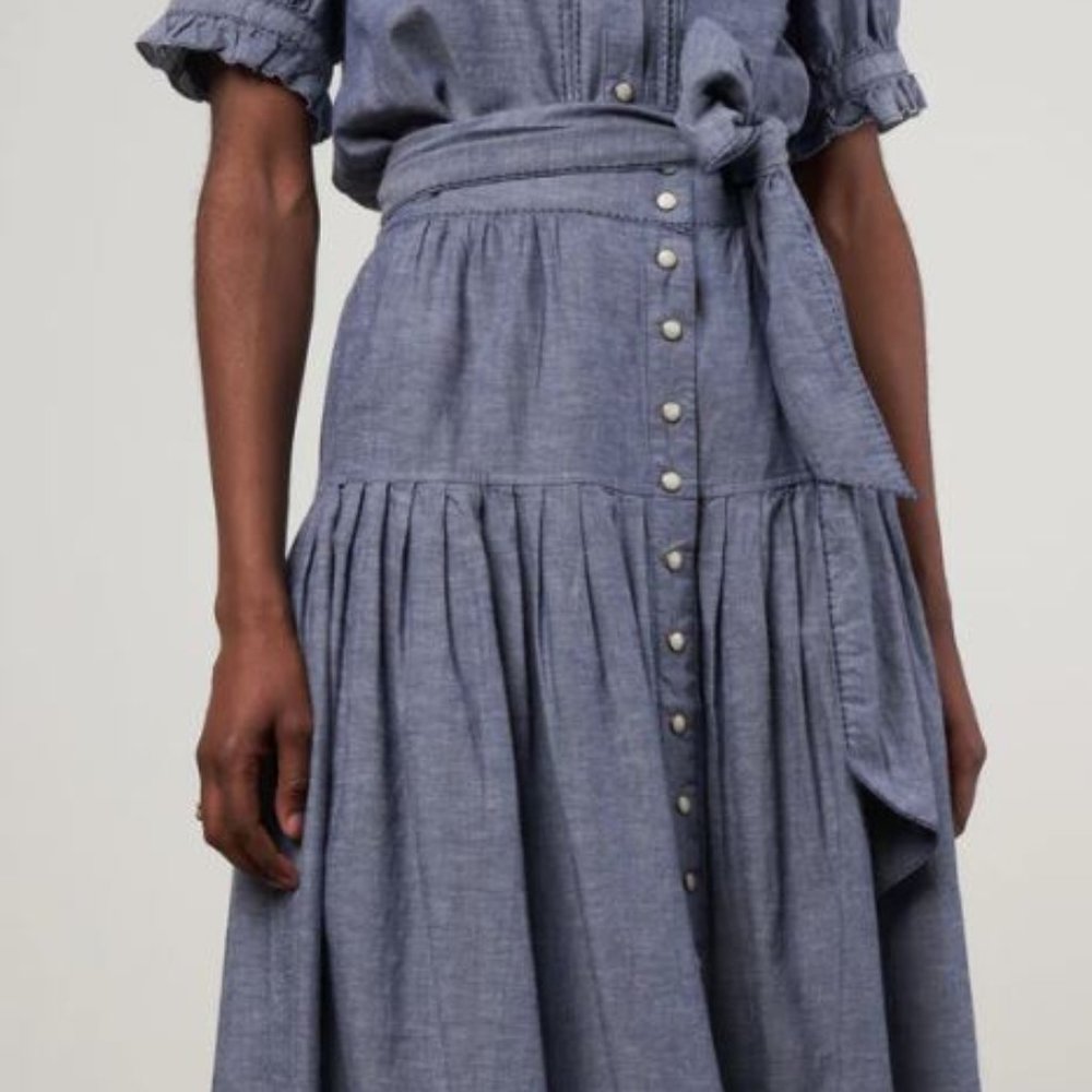 NWT THE GREAT Western Highland Skirt Navy Chambray